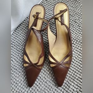 Brown leather slingback heel shoes 10B